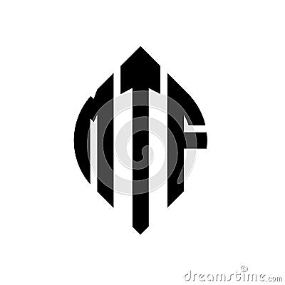 MTF circle letter logo design with circle and ellipse shape. MTF ellipse letters with typographic style. The three initials form a Vector Illustration