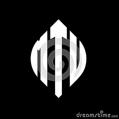 MTU circle letter logo design with circle and ellipse shape. MTU ellipse letters with typographic style. The three initials form a Vector Illustration