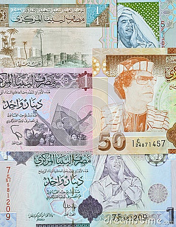 Muammar Gaddafi on Libya banknote Stock Photo