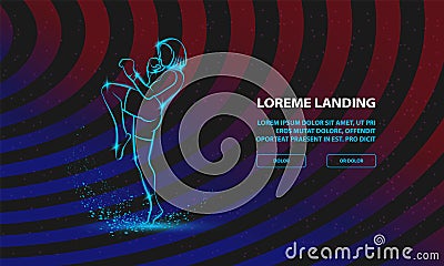 Muay Thai boxing fighter woman kick knee. Vector Sport Background for Landing Page Template. Vector Illustration