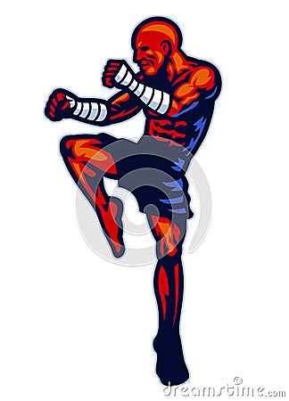 Muay thai fighter mascot pose Vector Illustration