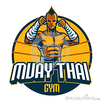 Muay thai fighter mascot stance Vector Illustration
