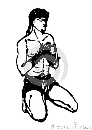 Muay thai, thai boxing guru worship fighting vector hand drawing Vector Illustration