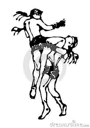 Muay thai, thai boxing knee fighting vector hand drawn Vector Illustration
