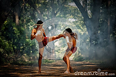 Muay thai or Thai boxing at Thailand Stock Photo