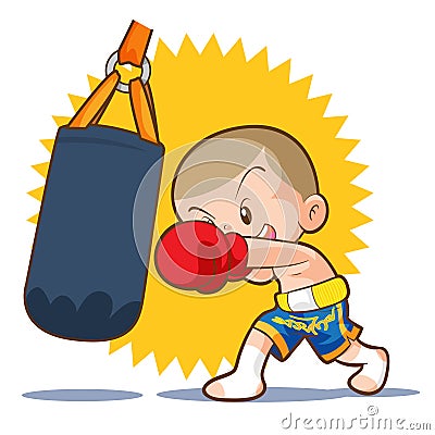 Muaythai sandbag boxing hit Vector Illustration