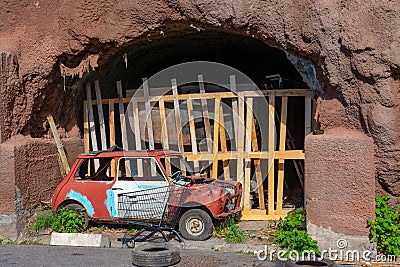 Shed in a cave on Madeira Stock Photo