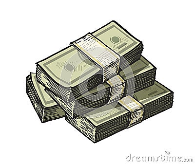 Much money, wads of cash. Earnings, finance, dollars vector illustration Vector Illustration