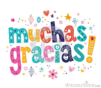 Muchas gracias many thanks in Spanish card Vector Illustration