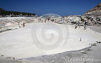 Mud bath on Vulcano island, Lipari, Eolie islands Editorial Stock Photo