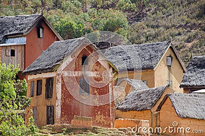 Mud and brick houses in a village outside of Antananarivo Stock Photo