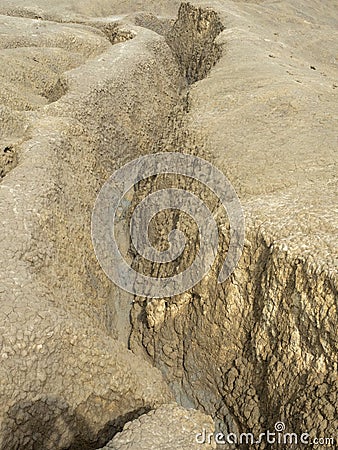 Mud canyons at Berca Mud Volcanoes, Romania Stock Photo