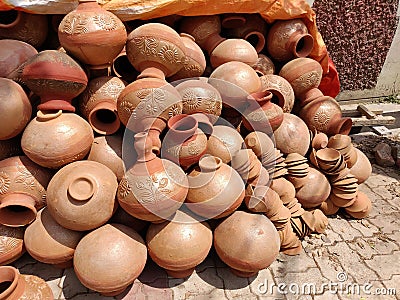 Mud pot close up view, design on it, object, outdoor Stock Photo