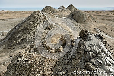 Mud volcanoes of Gobustan near Baku, Azerbaijan Stock Photo