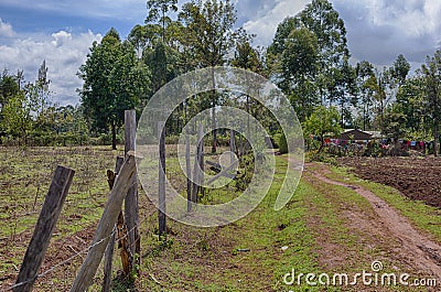 A muddy path besides a barbed wire fence Stock Photo