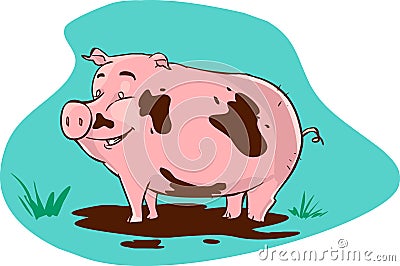 Muddy pig Vector Illustration