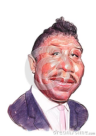 Muddy Waters watercolor and ink illustration portrait Cartoon Illustration