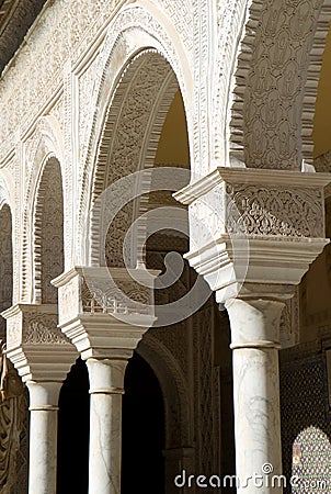 Mudejar style columns - Casa de Pilatos Stock Photo