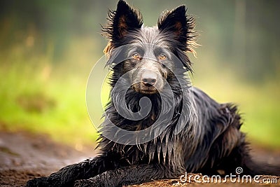 Mudi purebred beautiful breed of dog, background nature Stock Photo