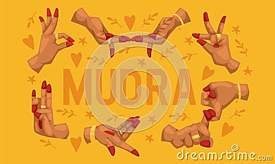 Mudra pattern indian hands vector yoga meditation fingers gesture relaxation harmony illustration backdrop of religion Vector Illustration