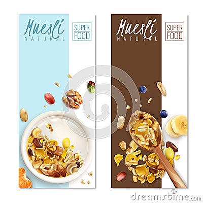 Muesli Banners Realistic Vector Illustration