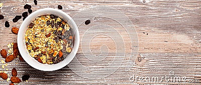 Muesli in the bowl, almond and raisin Stock Photo