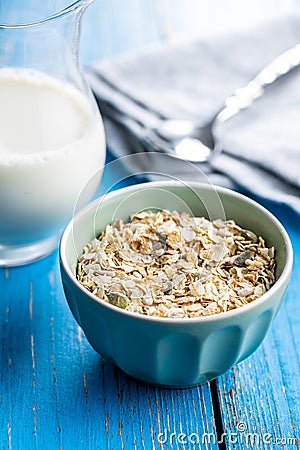 Muesli cereals. Healthy breakfast with oats flakes Stock Photo