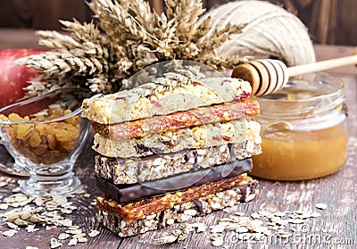 Muesli and dried fruit bars Stock Photo