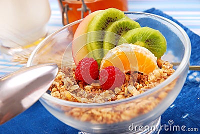 Muesli with fresh fruits as diet breakfast Stock Photo