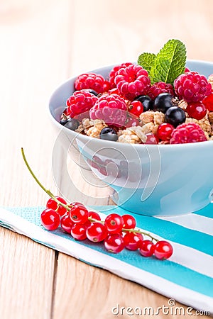 Muesli with fresh fruits. Stock Photo