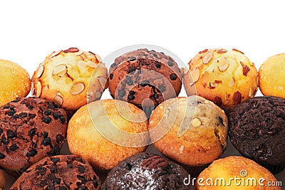 Muffin cakes border various different flavors Stock Photo