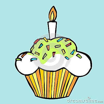 Muffin with candle Vector Illustration