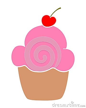 Muffin with cherry icon. Cupcake vector illustration isolated on white Vector Illustration