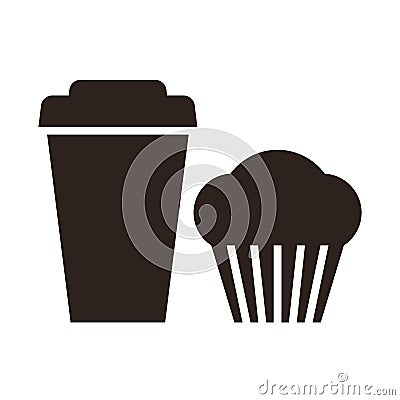 Muffin and coffee to go icon Vector Illustration