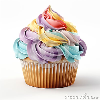 muffin, cupcake with rainbow cream isolated on a white background Stock Photo