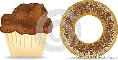 Muffin and donut Vector Illustration