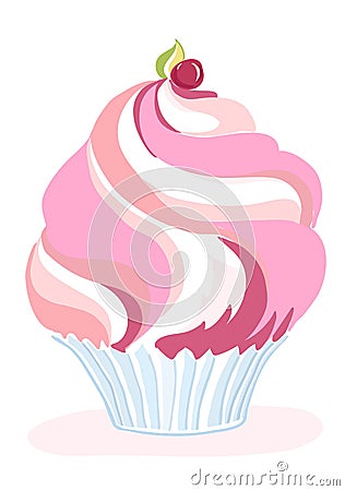 Muffin pink cream1 Vector Illustration
