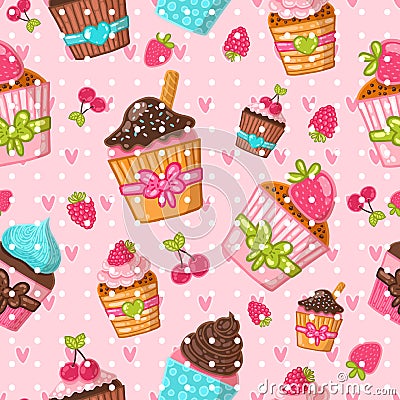 Muffin seamless pattern. Cupcake background Vector Illustration
