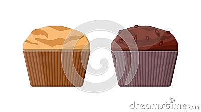 Muffin set. Chcolate and vanilla cupcake. Vector Illustration