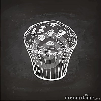 Muffin sketch on chalkboard. Vector Illustration