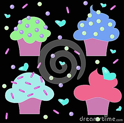 Muffins cakes sweets confectionary Vector Illustration