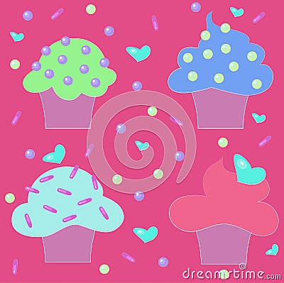 Muffins cakes sweets confectionary Vector Illustration