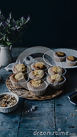 Muffins presented attractively on the kitchen table in foodgraphy Stock Photo