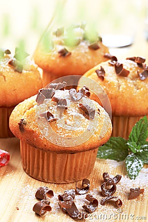 Muffins topped with chocolate shavings Stock Photo