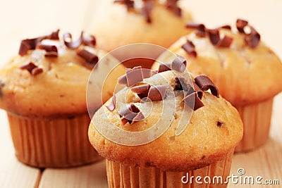 Muffins topped with chocolate shavings Stock Photo