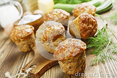 Muffins with zucchini, cheese and herbs Stock Photo