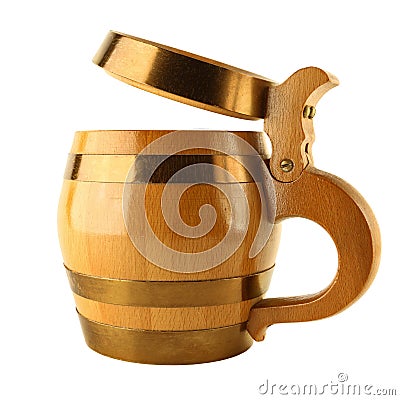 Mug for beer as wooden barrel Stock Photo