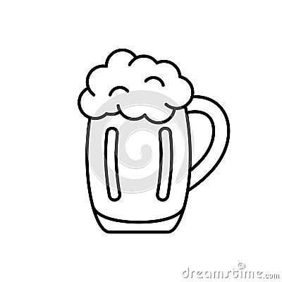 Mug of beer with foam. Linear icon of pint of ale. Black simple illustration of bar, alcohol drink. Contour isolated vector Vector Illustration