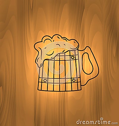 Mug Beer Foam Scorch Wooden Wall Vector Illustration