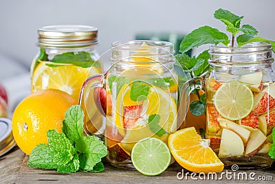 Mug delicious refreshing drink of mix fruits with mint Stock Photo